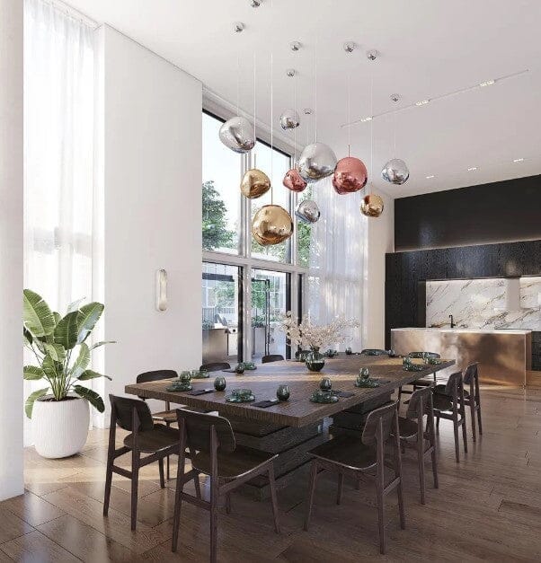 Reflective Globe Hanging Light Fixture Adjustable Height E27 Socket for Kitchens Dining Rooms | Modern Orb Ceiling Lamp Chrome Gold Glass