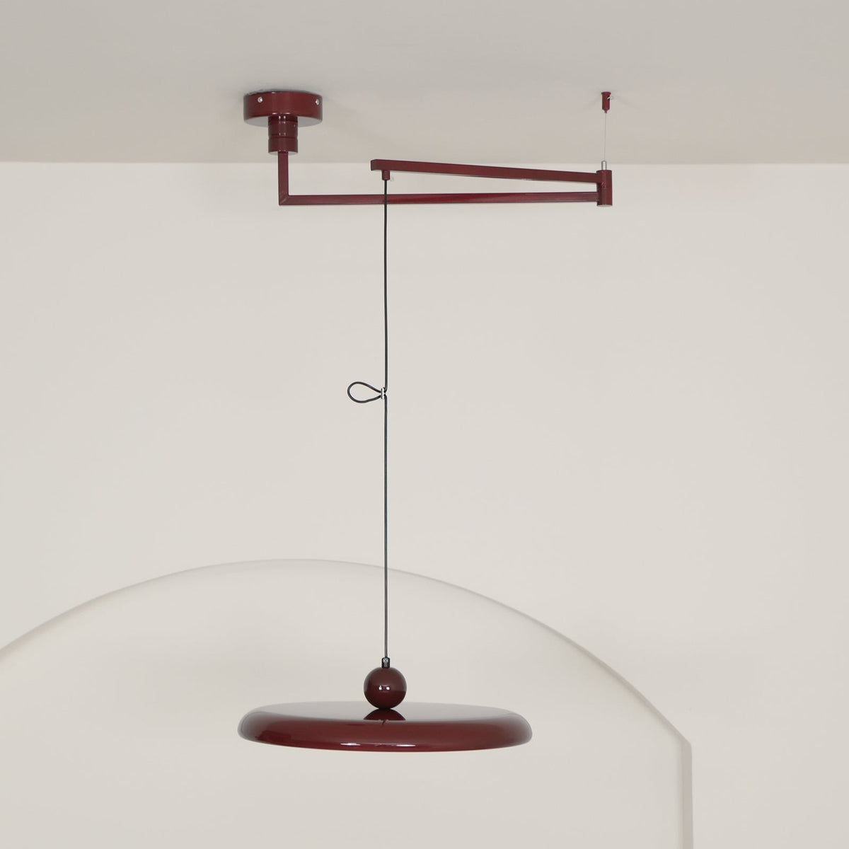 Adjustable Swing Arm Pendant Light with Round Metal Shade for Kitchen Island & Workspace