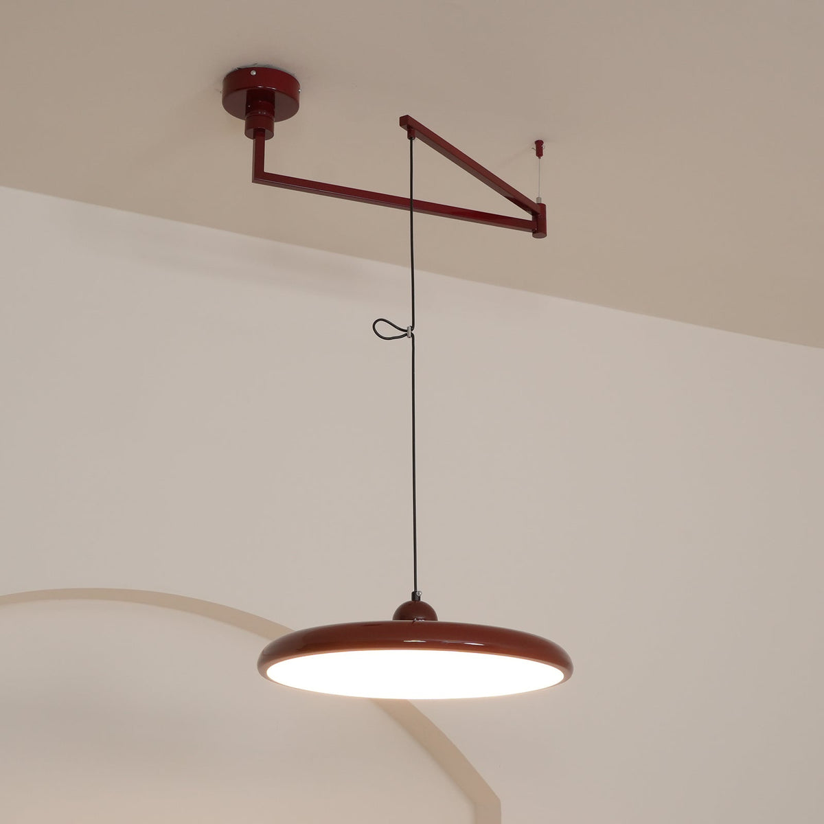 Adjustable Swing Arm Pendant Light with Round Metal Shade for Kitchen Island & Workspace