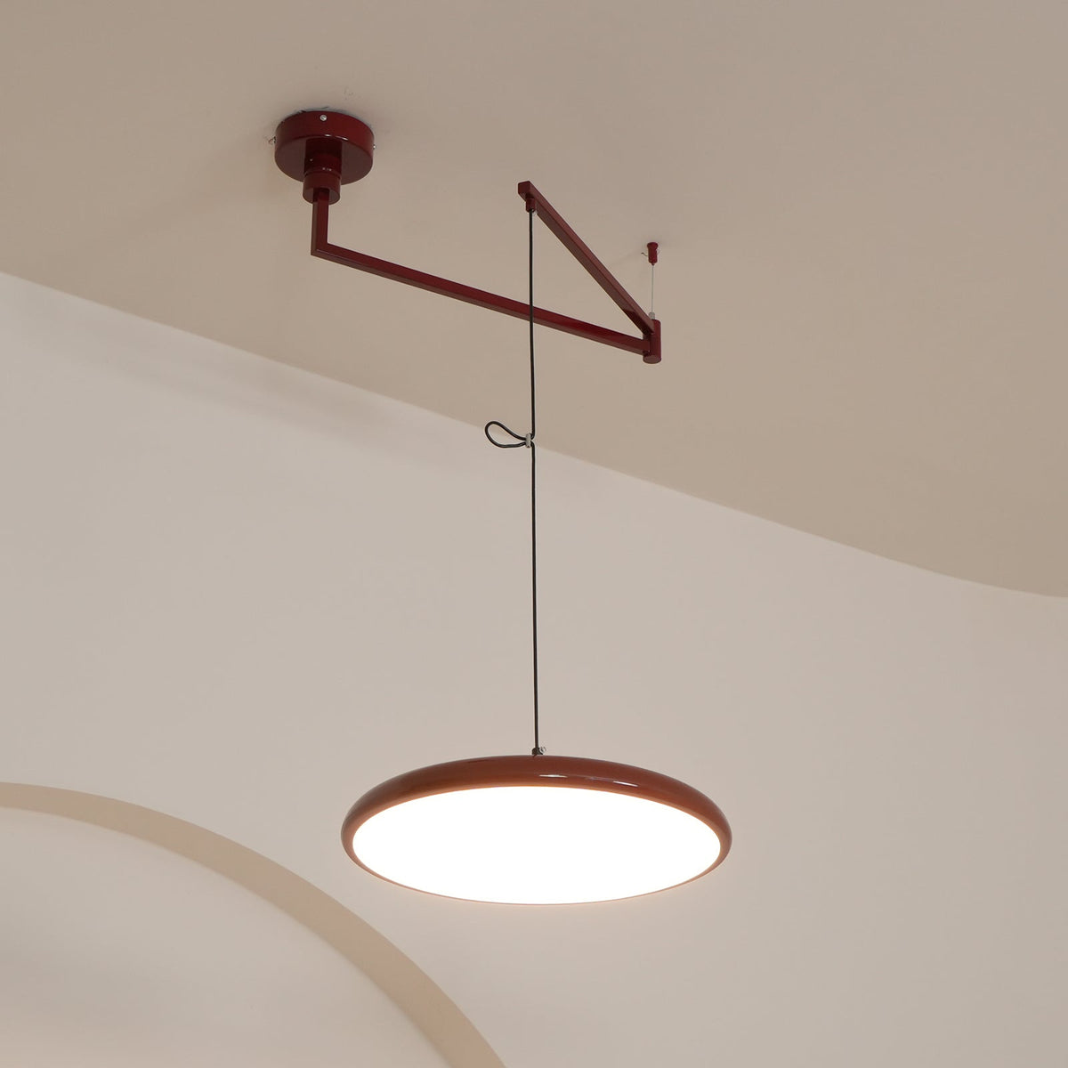 Adjustable Swing Arm Pendant Light with Round Metal Shade for Kitchen Island & Workspace