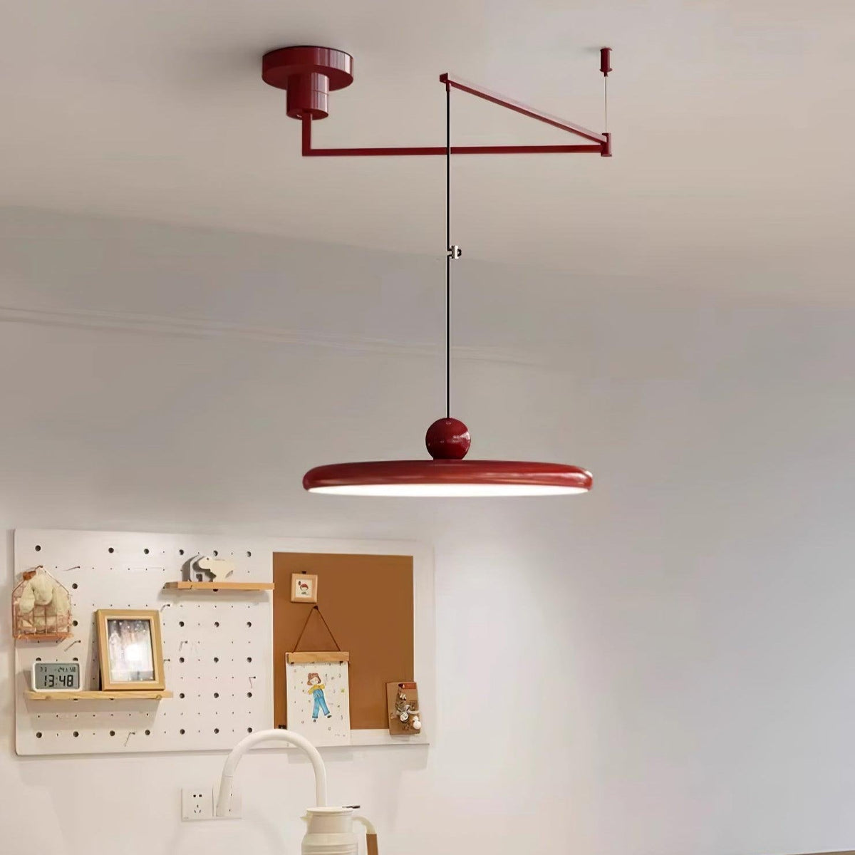Adjustable Swing Arm Pendant Light with Round Metal Shade for Kitchen Island & Workspace