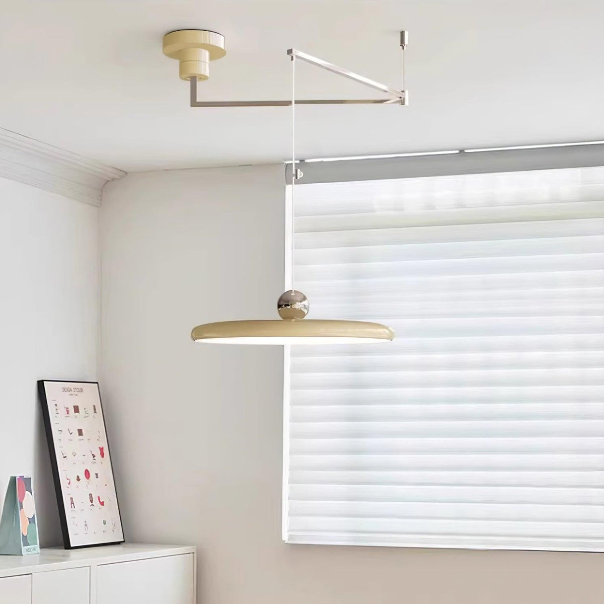 Adjustable Swing Arm Pendant Light with Round Metal Shade for Kitchen Island & Workspace