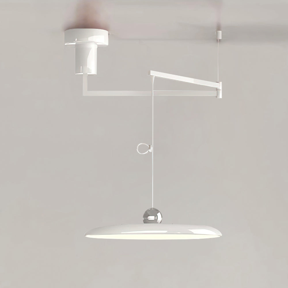 Adjustable Swing Arm Pendant Light with Round Metal Shade for Kitchen Island & Workspace