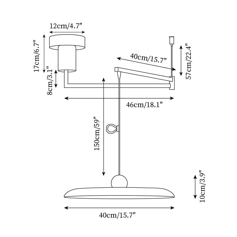 Adjustable Swing Arm Pendant Light with Round Metal Shade for Kitchen Island & Workspace