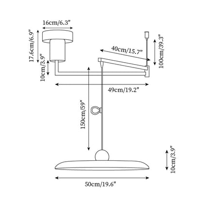 Adjustable Swing Arm Pendant Light with Round Metal Shade for Kitchen Island & Workspace