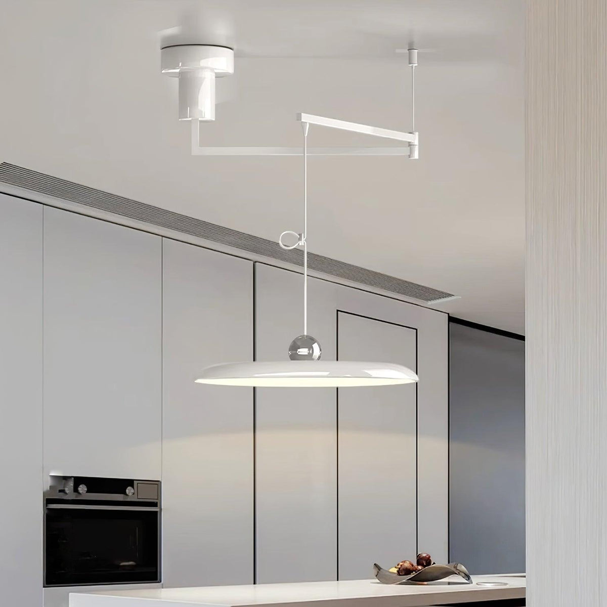 Adjustable Swing Arm Pendant Light with Round Metal Shade for Kitchen Island & Workspace