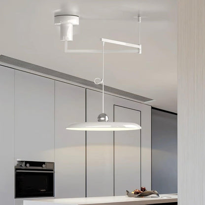 Adjustable Swing Arm Pendant Light with Round Metal Shade for Kitchen Island & Workspace