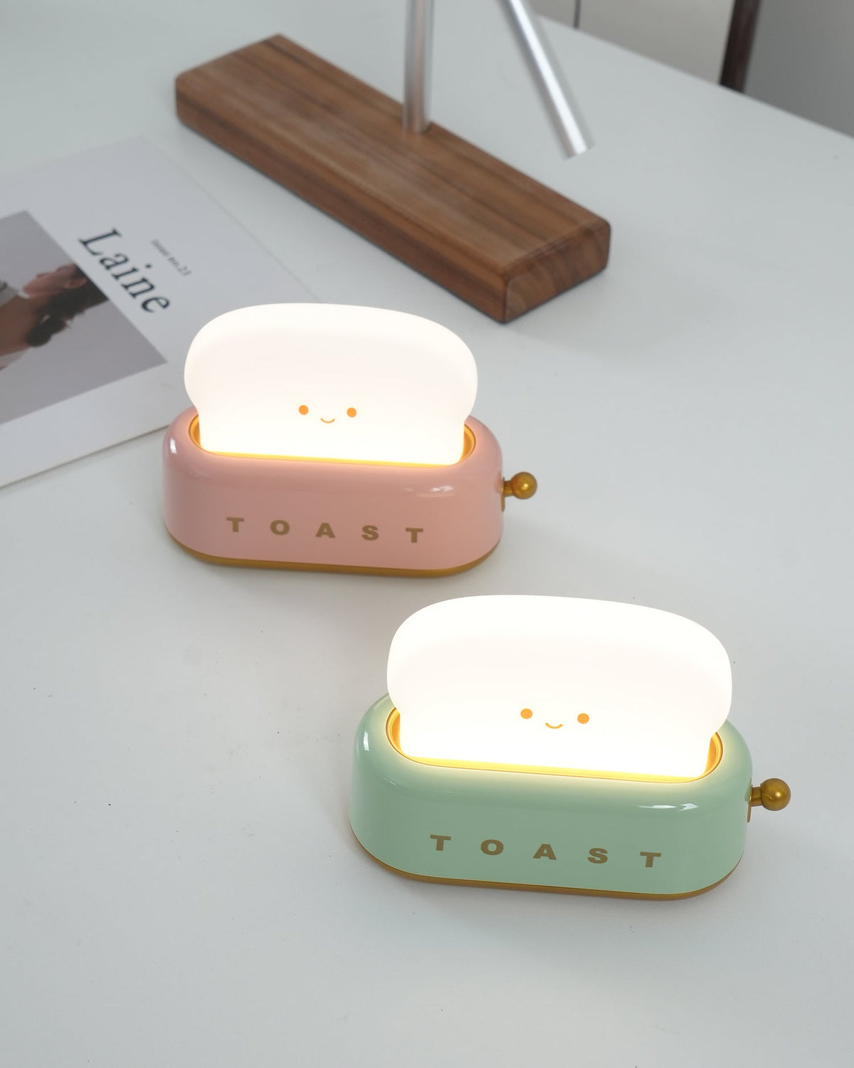 USB-Powered Toaster-Shaped LED Accent Light with Dimmer – 5.3 in Retro Desktop Lamp for Bedroom Nightstand Desk Office Dorm – Warm White Glo