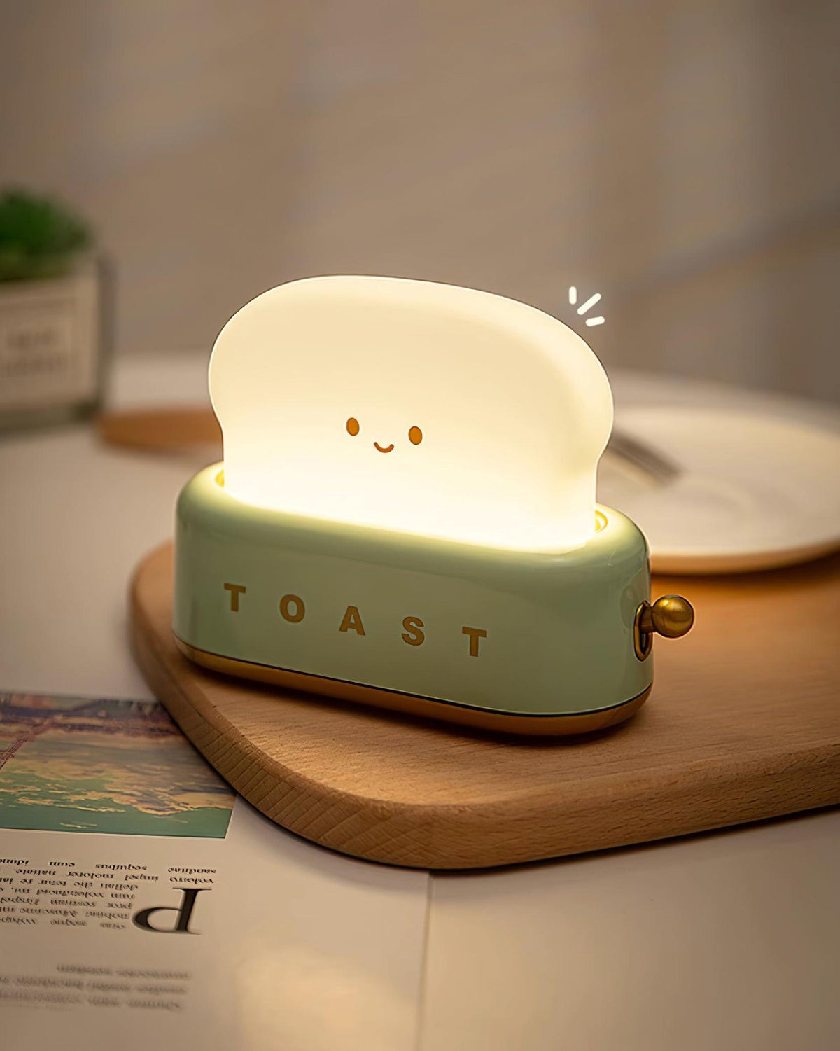 USB-Powered Toaster-Shaped LED Accent Light with Dimmer – 5.3 in Retro Desktop Lamp for Bedroom Nightstand Desk Office Dorm – Warm White Glo