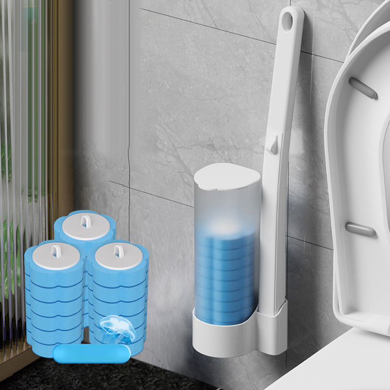 Disposable Toilet Brush with Push-Button Release & Pre-Filled Antibacterial Sponge Heads for Hands-Free Bathroom Cleaning