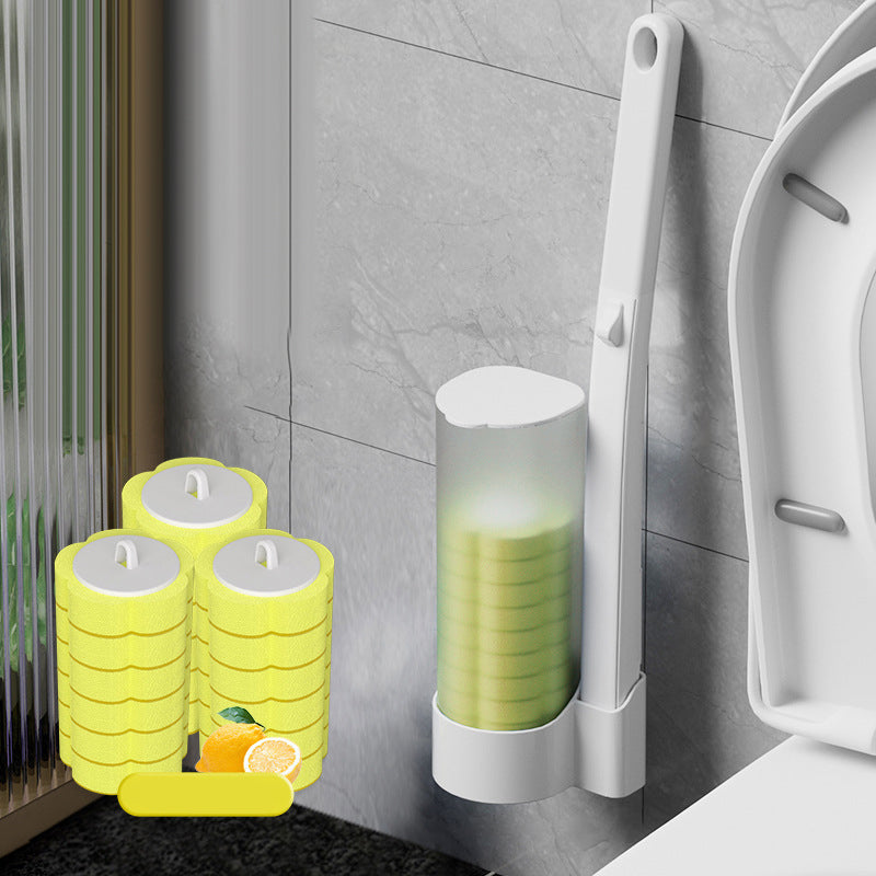 Disposable Toilet Brush with Push-Button Release & Pre-Filled Antibacterial Sponge Heads for Hands-Free Bathroom Cleaning