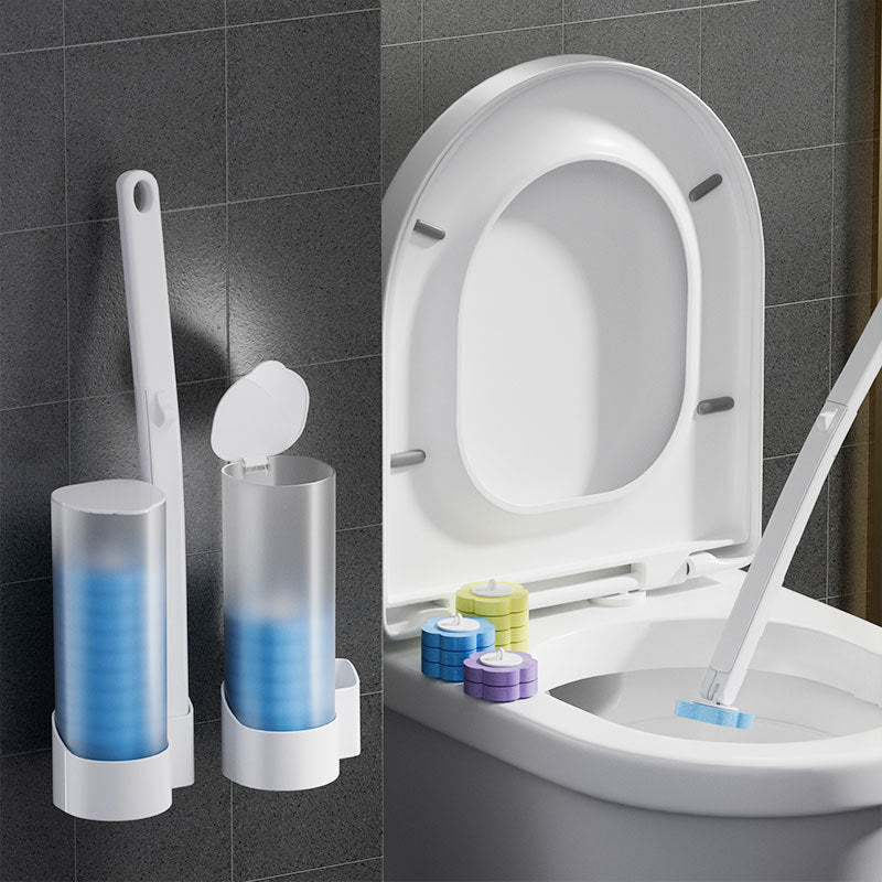 Disposable Toilet Brush with Push-Button Release & Pre-Filled Antibacterial Sponge Heads for Hands-Free Bathroom Cleaning
