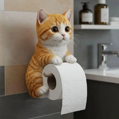 Charming Cat Toilet Paper Holder | Durable Resin Design with Easy Roll Replacement | Wall-Mounted for Organized Bathrooms