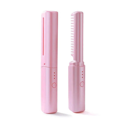 Cordless Hair Straightening Brush with Ceramic Coating & 3 Heat Settings for Travel & On-the-Go Styling