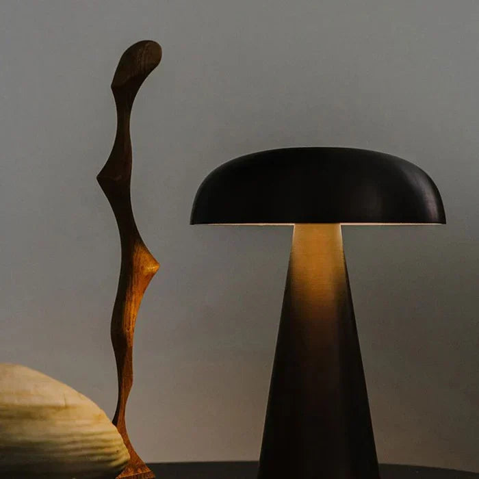 Cordless Mushroom Lamp 6 in Gold Iron LED Rechargeable Bedside Night Light 3-Level Touch Dimmer for Nightstand Desk Reading Living Room Bedr
