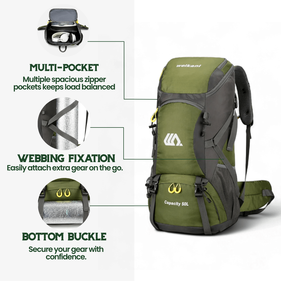 TrailPro | 50L Hiking Backpack with Breathable Back Support | Lightweight Camping Gear for Comfort and Organization
