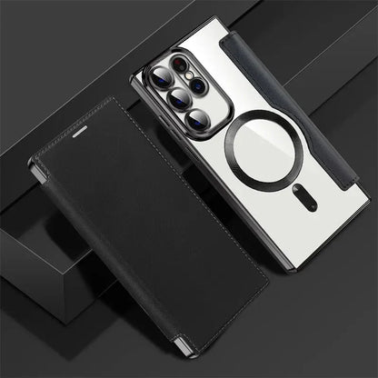 Clear Folio Card Holder Phone Case for Samsung Galaxy S22 S23 S24 S25 S26 with MagSafe Ring & Full-Screen Cover