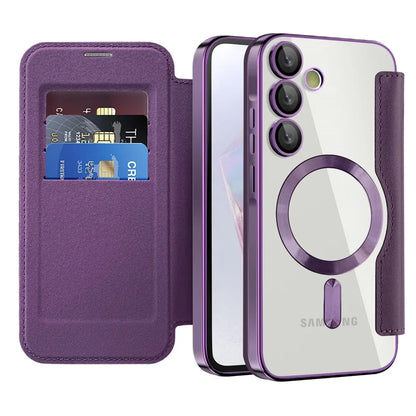 Clear Folio Card Holder Phone Case for Samsung Galaxy S22 S23 S24 S25 S26 with MagSafe Ring & Full-Screen Cover