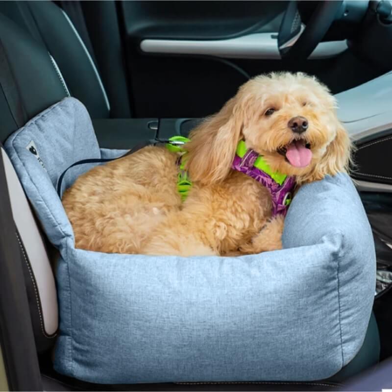 Padded Dog Car Seat Cover with Safety Tethers for Sedans & SUVs – Washable Canvas Bolster Protector for Medium to Large Dogs