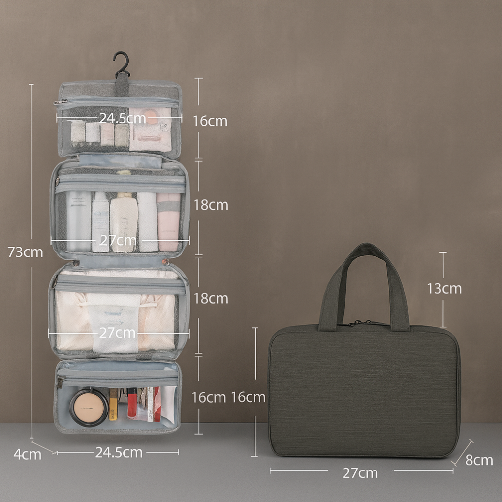 Toiletry Bag for Travel, Hanging Toiletry Bag with Zippered Pockets, Waterproof Cosmetic Bag, Mens Travel Toiletry Kit