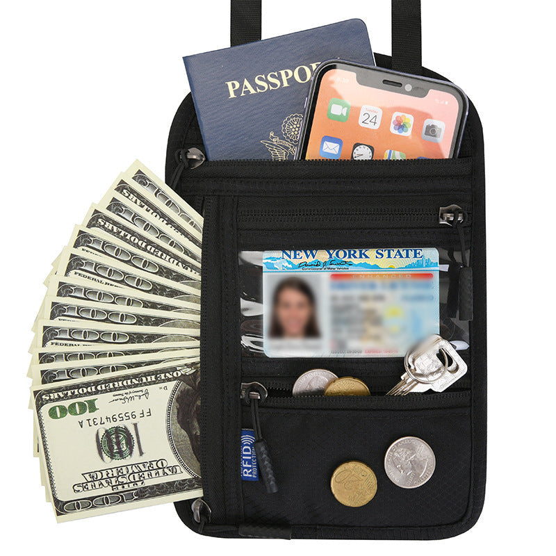 Travel Neck Pouch | RFID Blocking Passport Holder with Water-Resistant Design | Secure Storage for Valuables