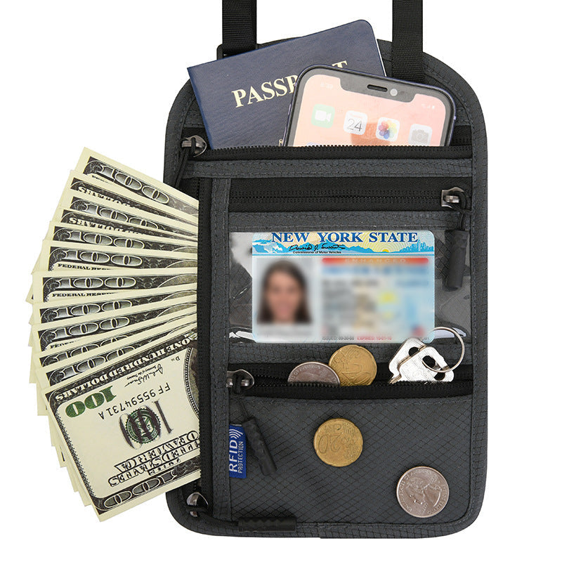 Travel Neck Pouch | RFID Blocking Passport Holder with Water-Resistant Design | Secure Storage for Valuables