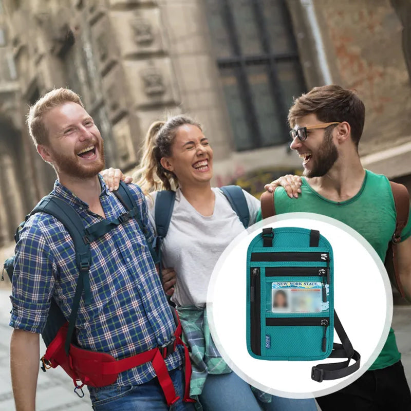 Travel Neck Pouch | RFID Blocking Passport Holder with Water-Resistant Design | Secure Storage for Valuables