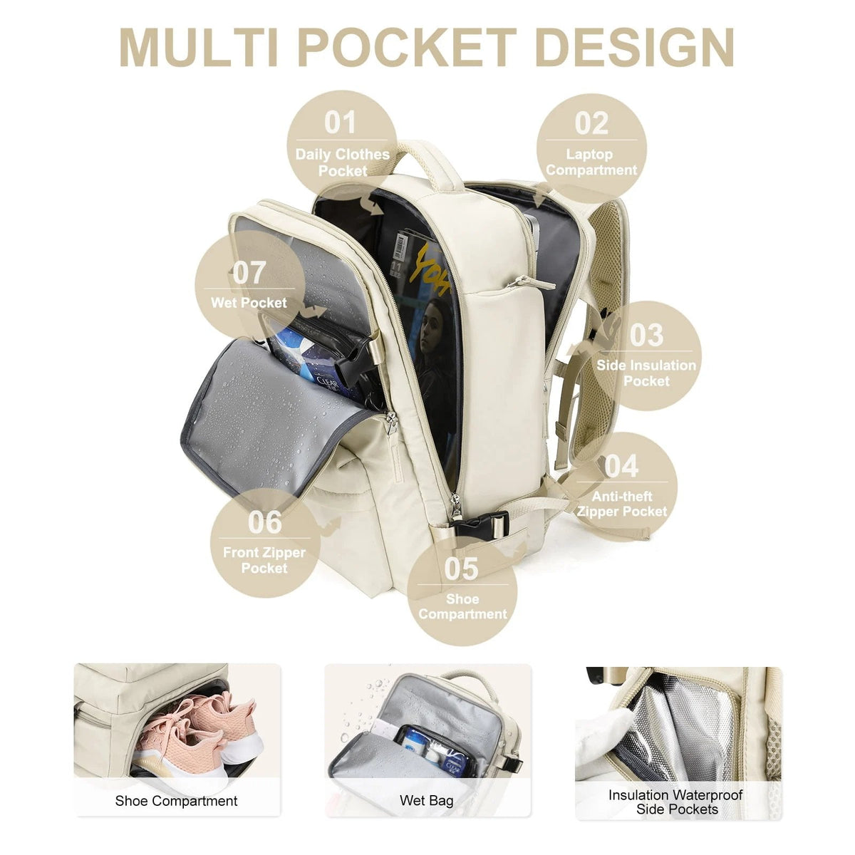Travelliva | Women's Travel Backpack with Water-Resistant Design & USB Port | Anti-Theft Features for Secure Journeys