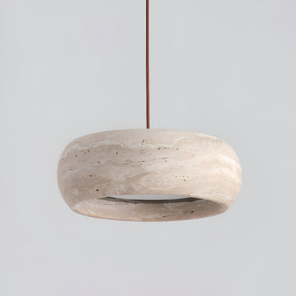 Stone Hanging Lamp 8-Inch Round Natural Travertine Shade Adjustable Drop Cord Ceiling Fixture for Kitchen Island Dining Table Room Modern Or