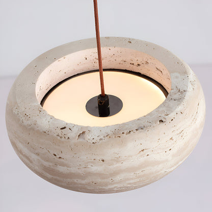 Stone Hanging Lamp 8-Inch Round Natural Travertine Shade Adjustable Drop Cord Ceiling Fixture for Kitchen Island Dining Table Room Modern Or