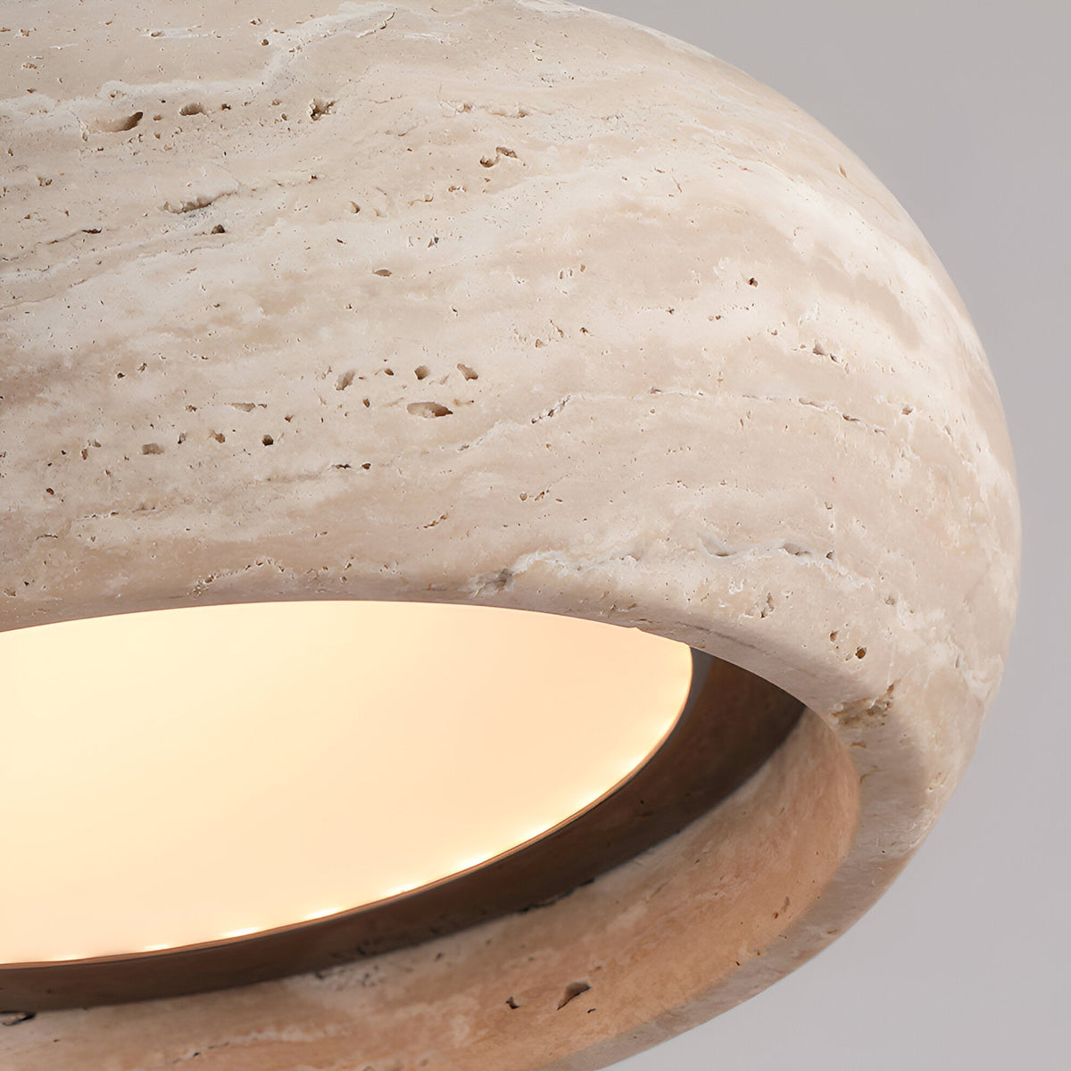 Stone Hanging Lamp 8-Inch Round Natural Travertine Shade Adjustable Drop Cord Ceiling Fixture for Kitchen Island Dining Table Room Modern Or