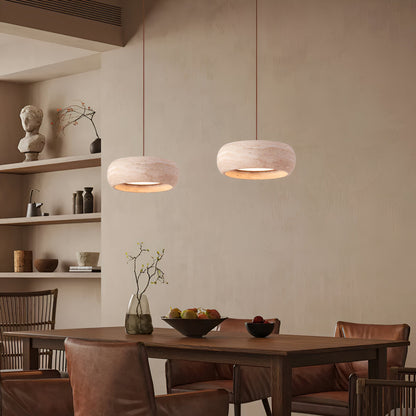 Stone Hanging Lamp 8-Inch Round Natural Travertine Shade Adjustable Drop Cord Ceiling Fixture for Kitchen Island Dining Table Room Modern Or