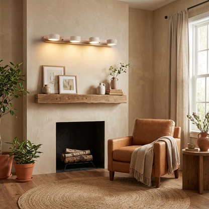 Natural Stone Wall Sconce with Integrated LED 2-Light Hardwired Fixture Wood Accent Lighting for Bedroom Hallway Living Room Indoor Ambient