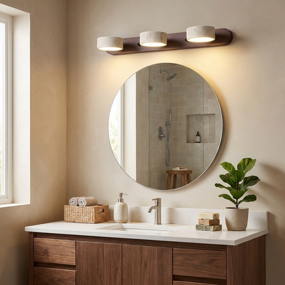 Natural Stone Wall Sconce with Integrated LED 2-Light Hardwired Fixture Wood Accent Lighting for Bedroom Hallway Living Room Indoor Ambient