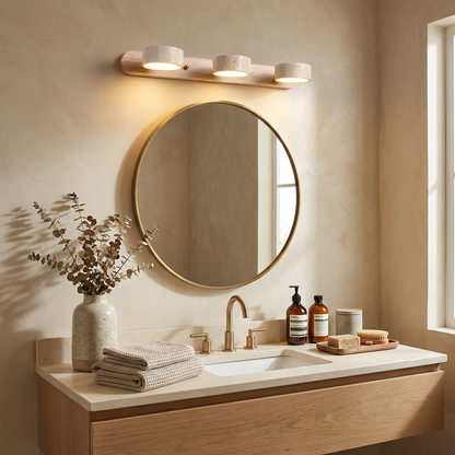 Natural Stone Wall Sconce with Integrated LED 2-Light Hardwired Fixture Wood Accent Lighting for Bedroom Hallway Living Room Indoor Ambient