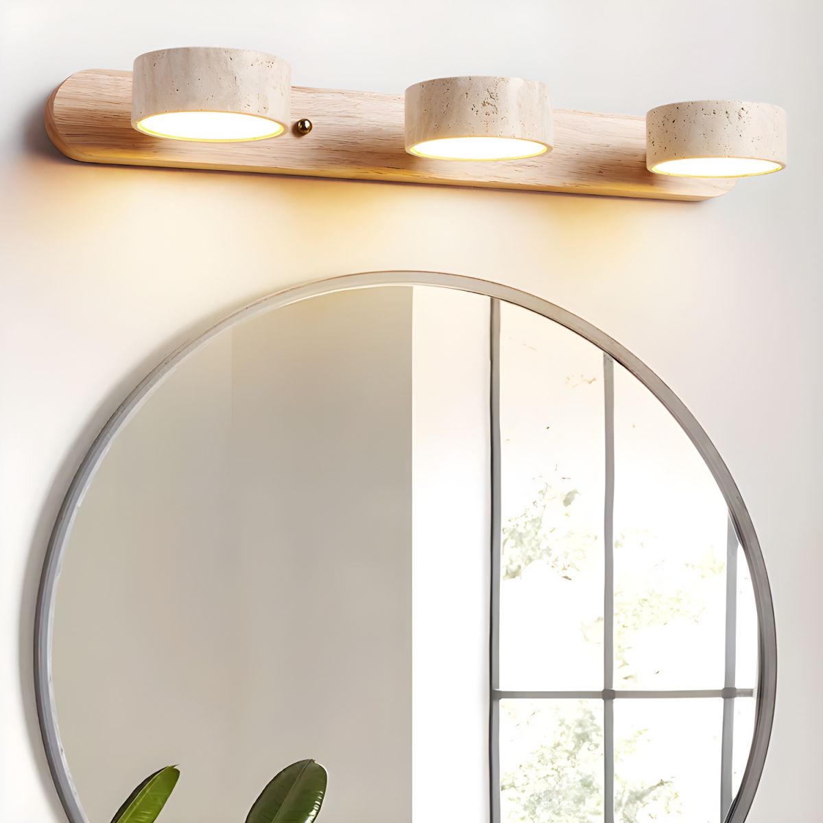 Natural Stone Wall Sconce with Integrated LED 2-Light Hardwired Fixture Wood Accent Lighting for Bedroom Hallway Living Room Indoor Ambient