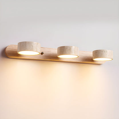 Natural Stone Wall Sconce with Integrated LED 2-Light Hardwired Fixture Wood Accent Lighting for Bedroom Hallway Living Room Indoor Ambient
