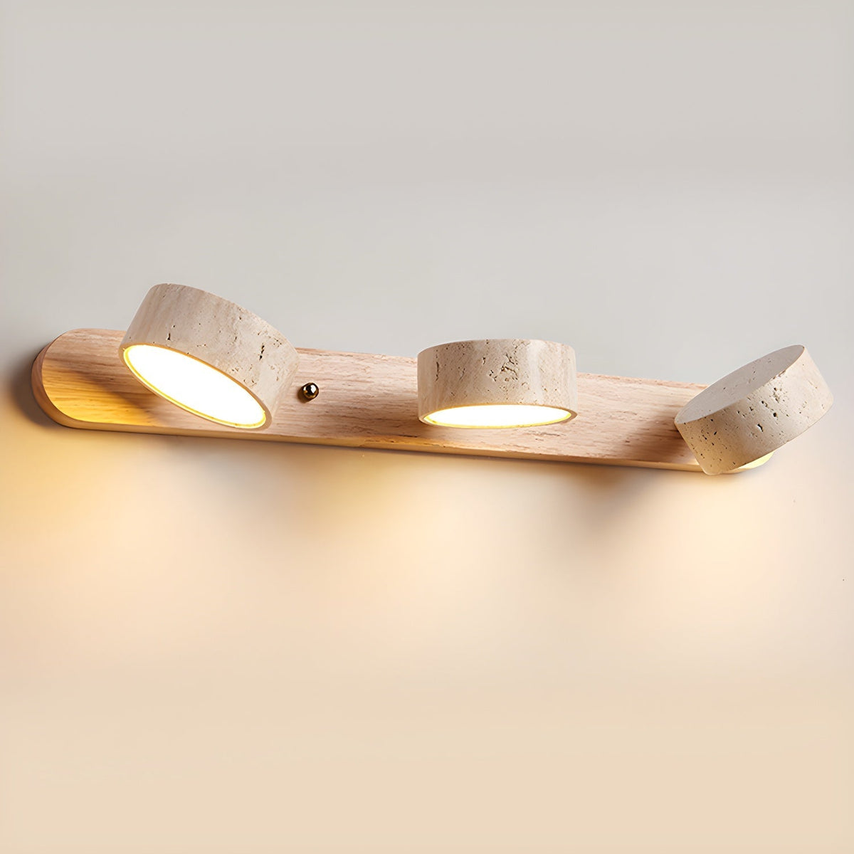 Natural Stone Wall Sconce with Integrated LED 2-Light Hardwired Fixture Wood Accent Lighting for Bedroom Hallway Living Room Indoor Ambient