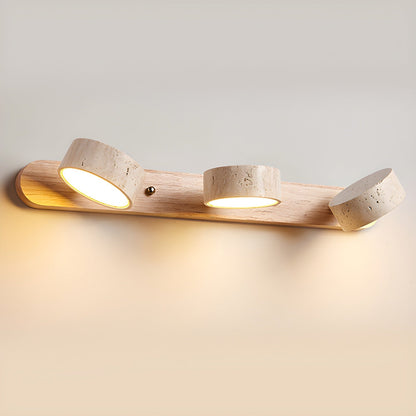 Natural Stone Wall Sconce with Integrated LED 2-Light Hardwired Fixture Wood Accent Lighting for Bedroom Hallway Living Room Indoor Ambient