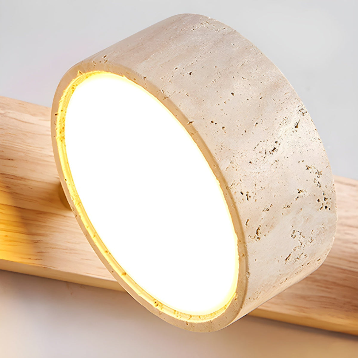 Natural Stone Wall Sconce with Integrated LED 2-Light Hardwired Fixture Wood Accent Lighting for Bedroom Hallway Living Room Indoor Ambient