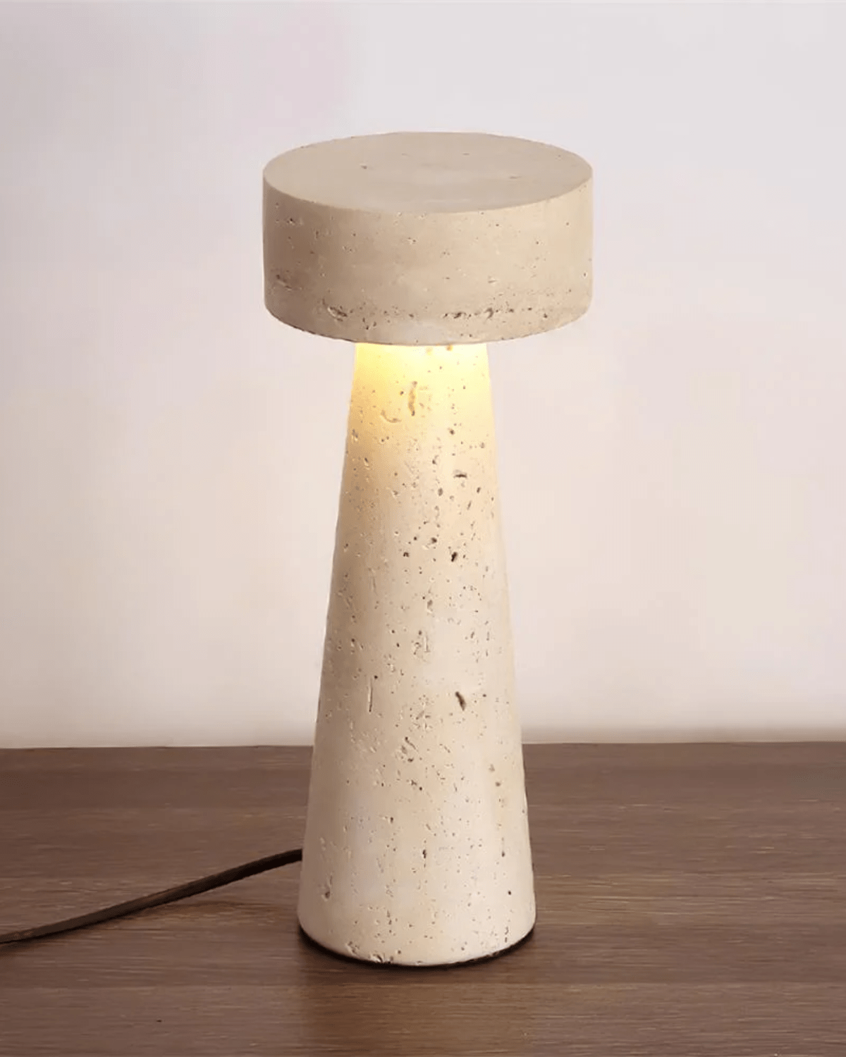 Beige Stone Nightstand Lamp 12 in Tall Minimalist Bedroom Accent Light Natural Travertine Desk Lamp for Living Room Home Office Reading Nook