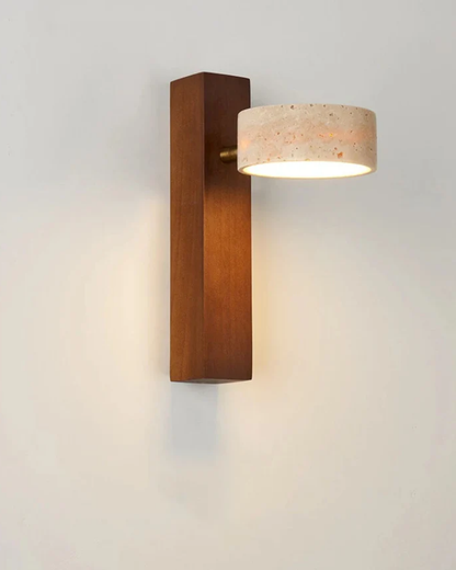 Adjustable Walnut & Stone Sconce with Focused Downlight for Bedside Reading and Hallways 9.3 in Tall Japandi Natural Material Fixture