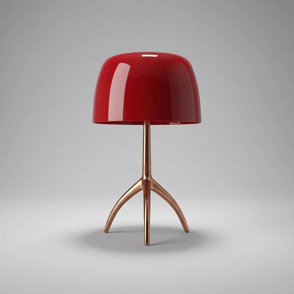 Tripod Desk Lamp with Dome Shade 18 Inch LED Task Light Copper Metal Base Red Accent for Bedroom Office Nightstand Modern Sculptural Reading