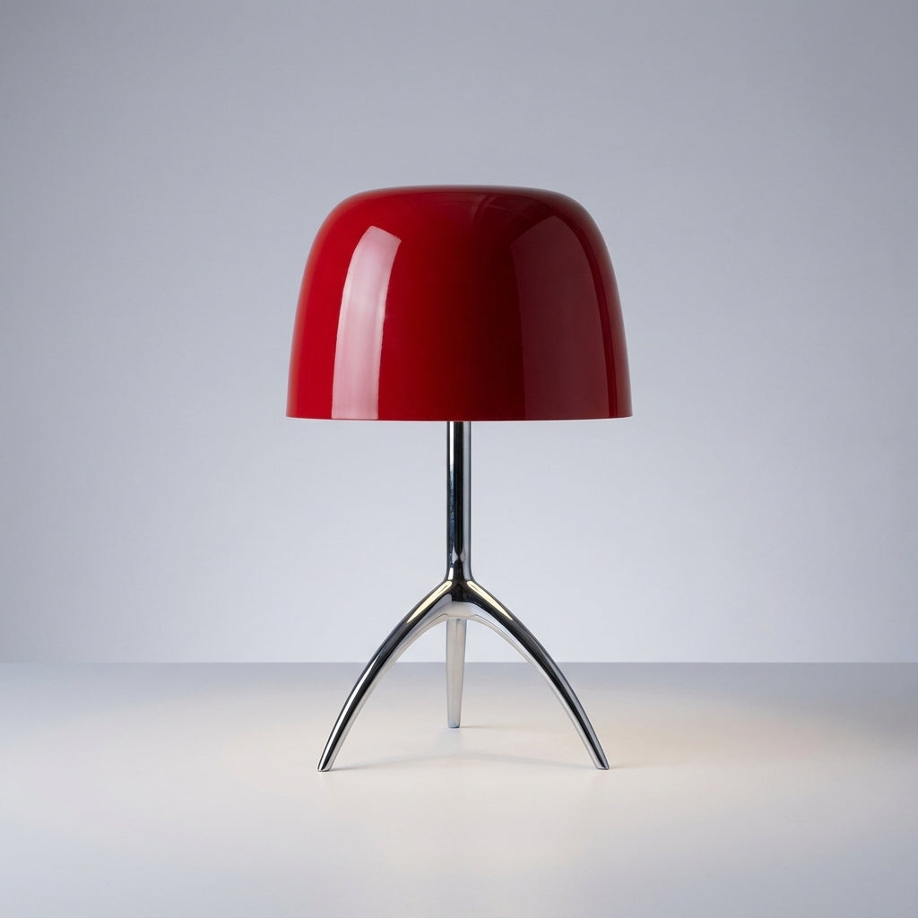 Tripod Desk Lamp with Dome Shade 18 Inch LED Task Light Copper Metal Base Red Accent for Bedroom Office Nightstand Modern Sculptural Reading