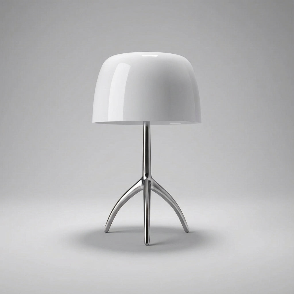 Tripod Desk Lamp with Dome Shade 18 Inch LED Task Light Copper Metal Base Red Accent for Bedroom Office Nightstand Modern Sculptural Reading