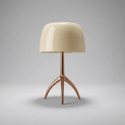 Tripod Desk Lamp with Dome Shade 18 Inch LED Task Light Copper Metal Base Red Accent for Bedroom Office Nightstand Modern Sculptural Reading