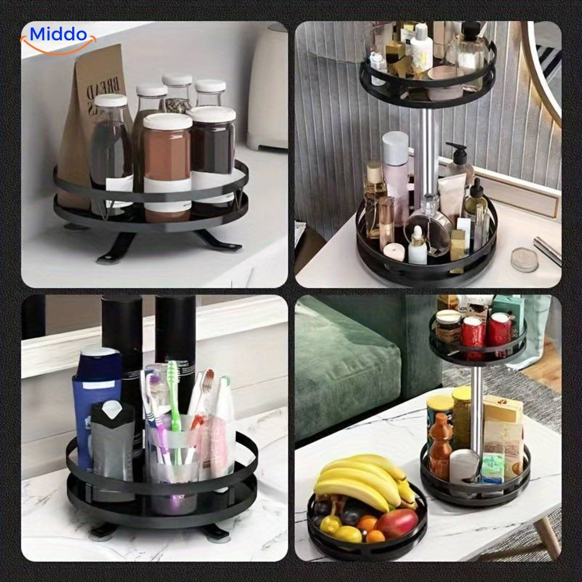 TwistRack | Rotating Storage Shelf with Adjustable Height | Space-Saving Organizer for Kitchen and Bathroom