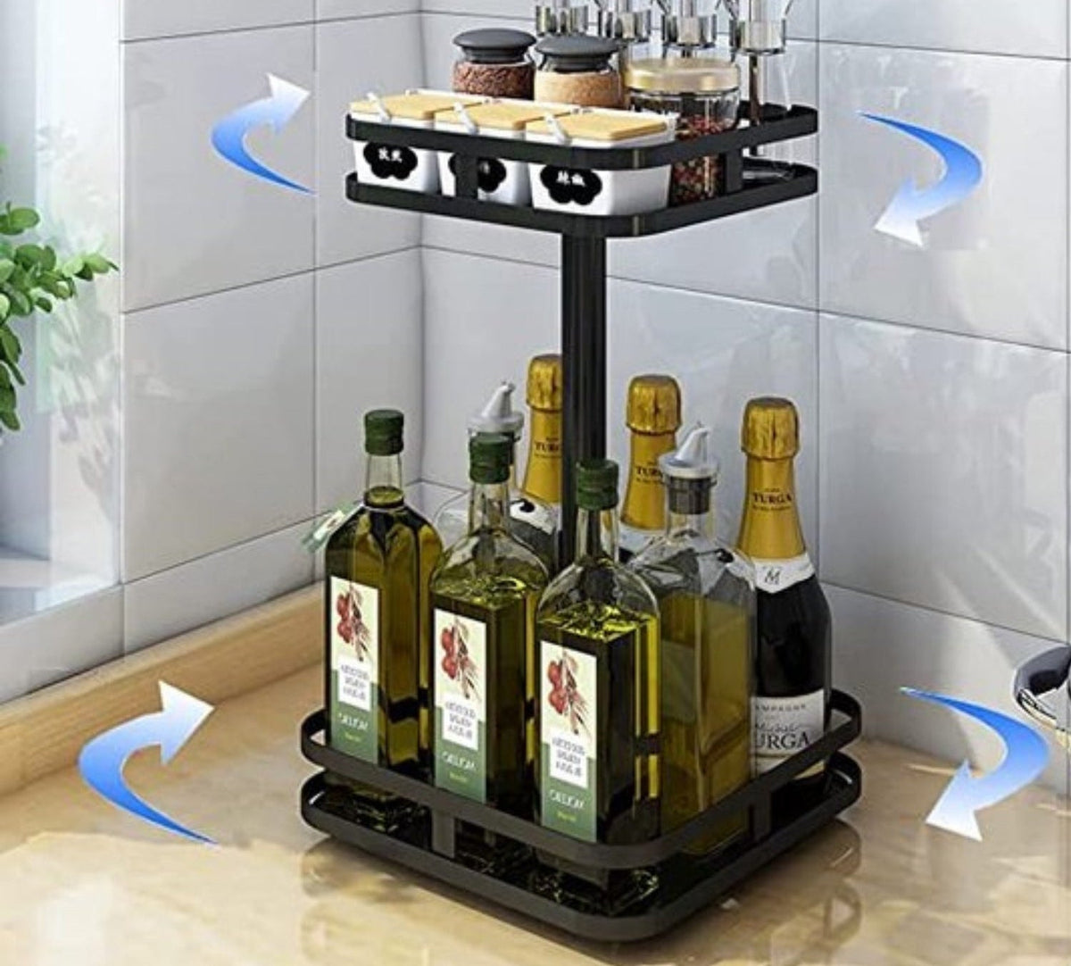 TwistRack | Rotating Storage Shelf with Adjustable Height | Space-Saving Organizer for Kitchen and Bathroom