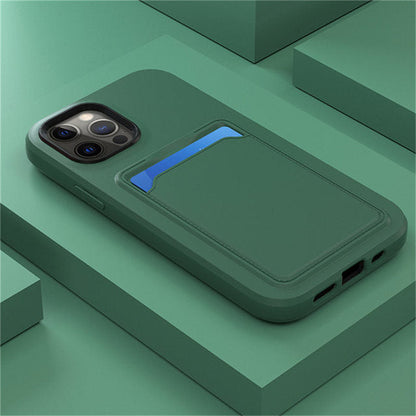 Silicone iPhone Case with Built-In Card Holder Wallet Slot Dual Color Shockproof Protective Cover Anti-Fingerprint Finish Raised Edges