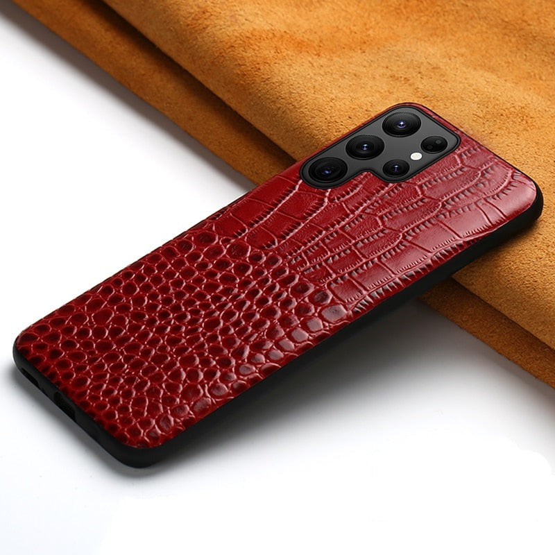 Premium Cowhide Leather Phone Case for Samsung Galaxy – Dual-Tone Design with Raised Edges & Camera Protection